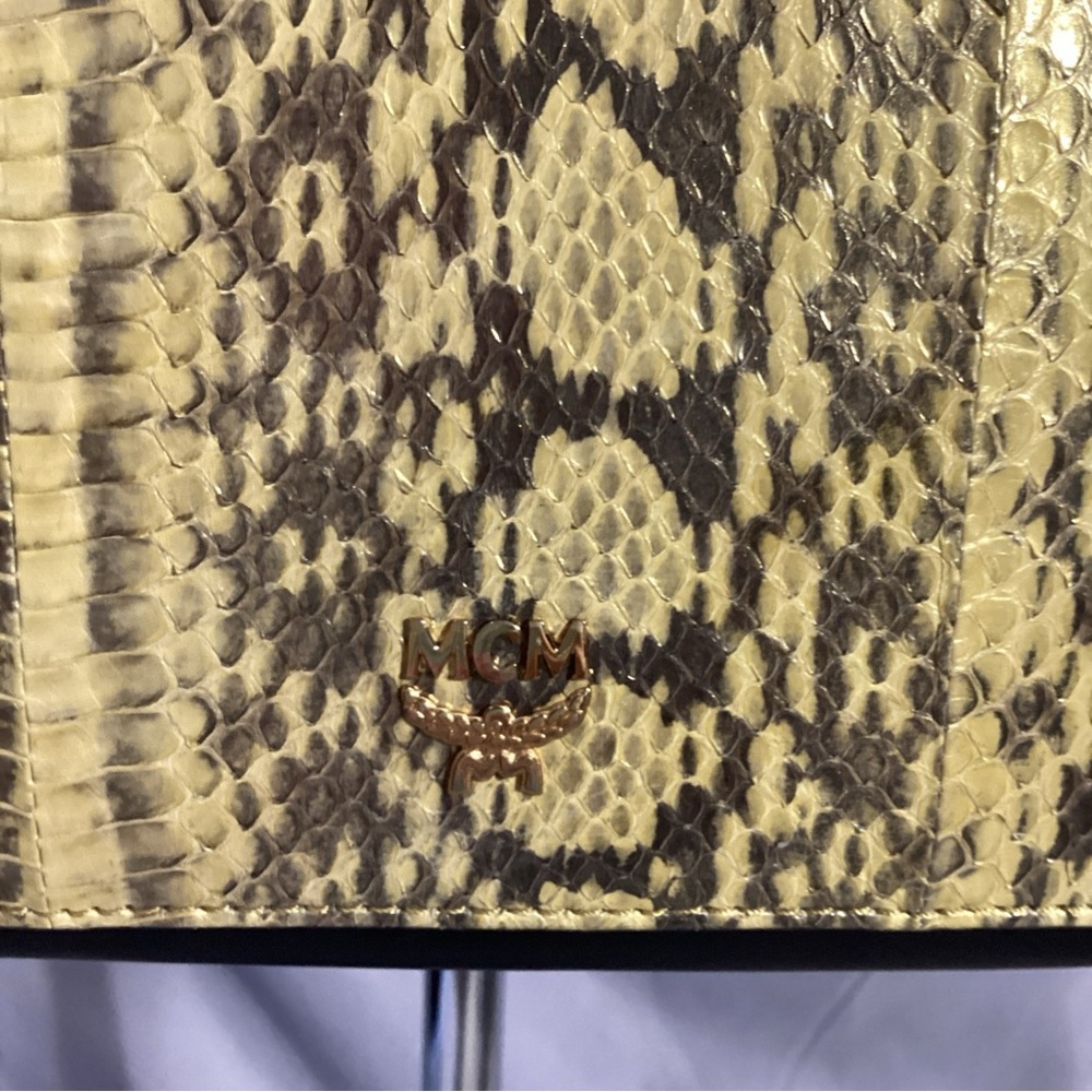 Mcm Snake Python Embossed Leather Fold Over Clutc… - image 3